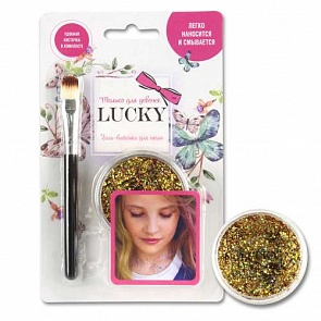 Гель-блестки для тела/лица, в наборе с кисточкой, цвет: золото, на блистере (Lucky, Т11928)